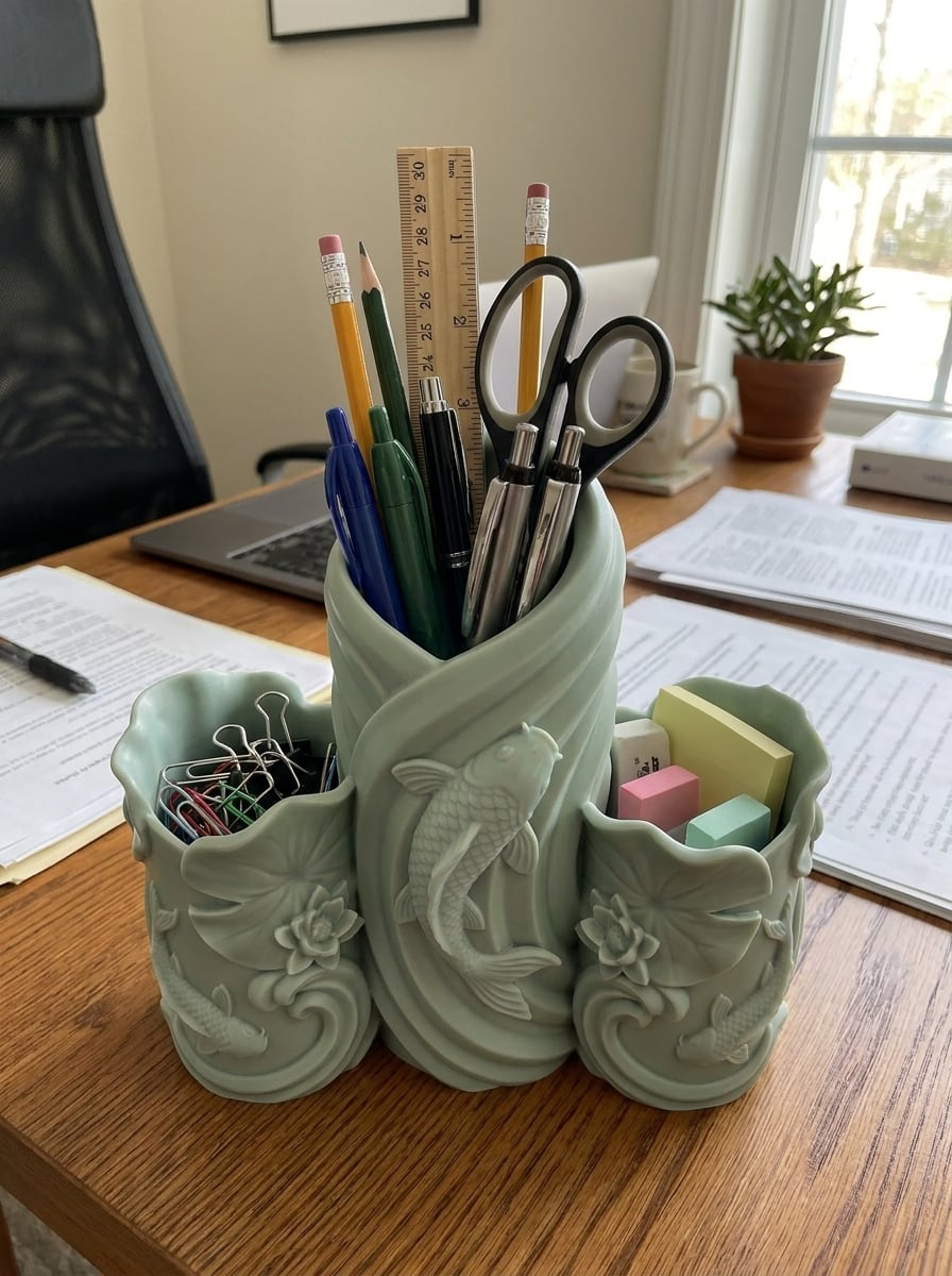 Koi Fish Desk Organizer Pencil Holder 3d model