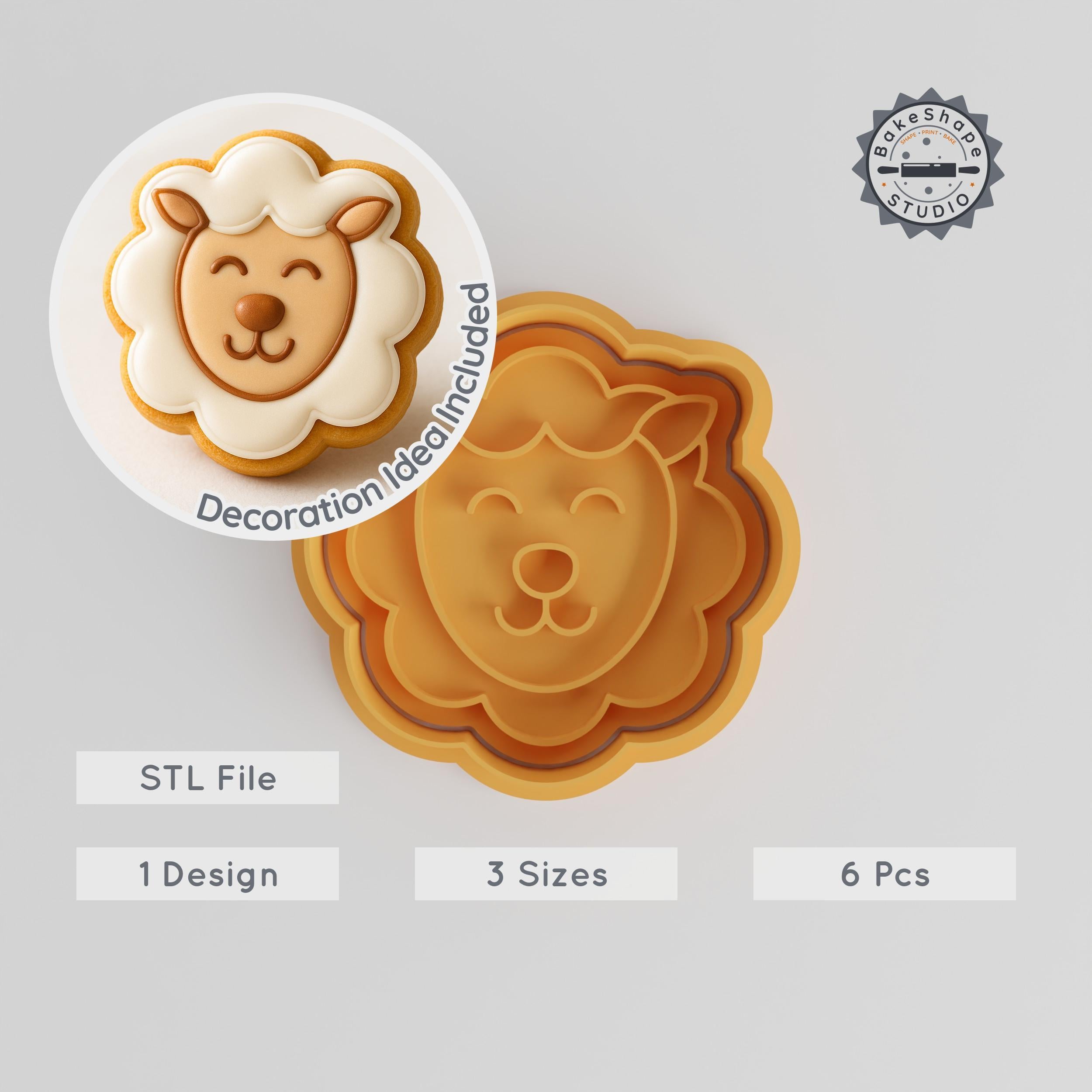 Sheep Shape Cutter & Stamp Set, Perfect for Cookies & Fondant, Farm Theme, Multiple Sizes S/M/L PRODUCT_93 3d model