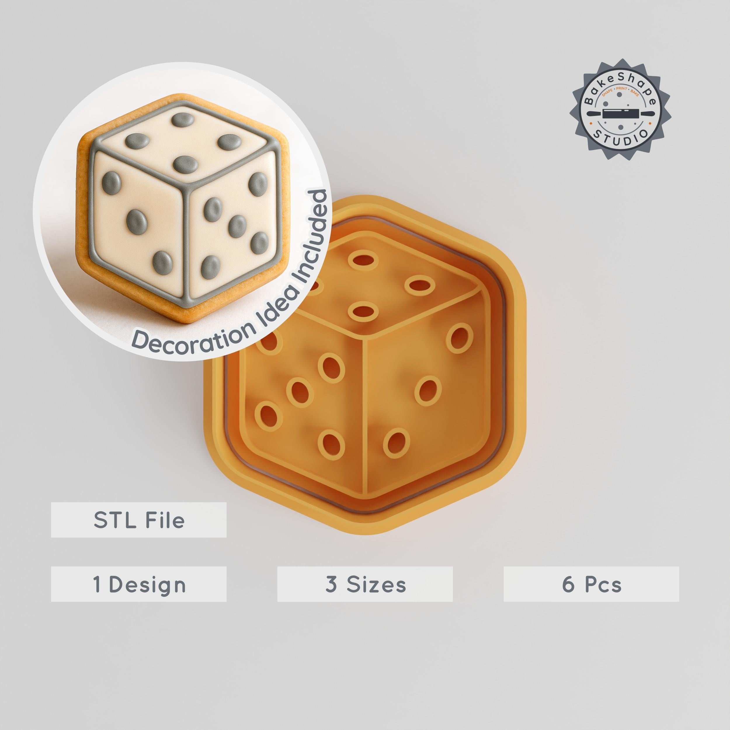 Dice Shape Cutter & Stamp Set, Cookie & Fondant, 3 Sizes, 6 Pieces, Game Cube, Casino, Poker, Play, Luck PRODUCT_1023 3d model