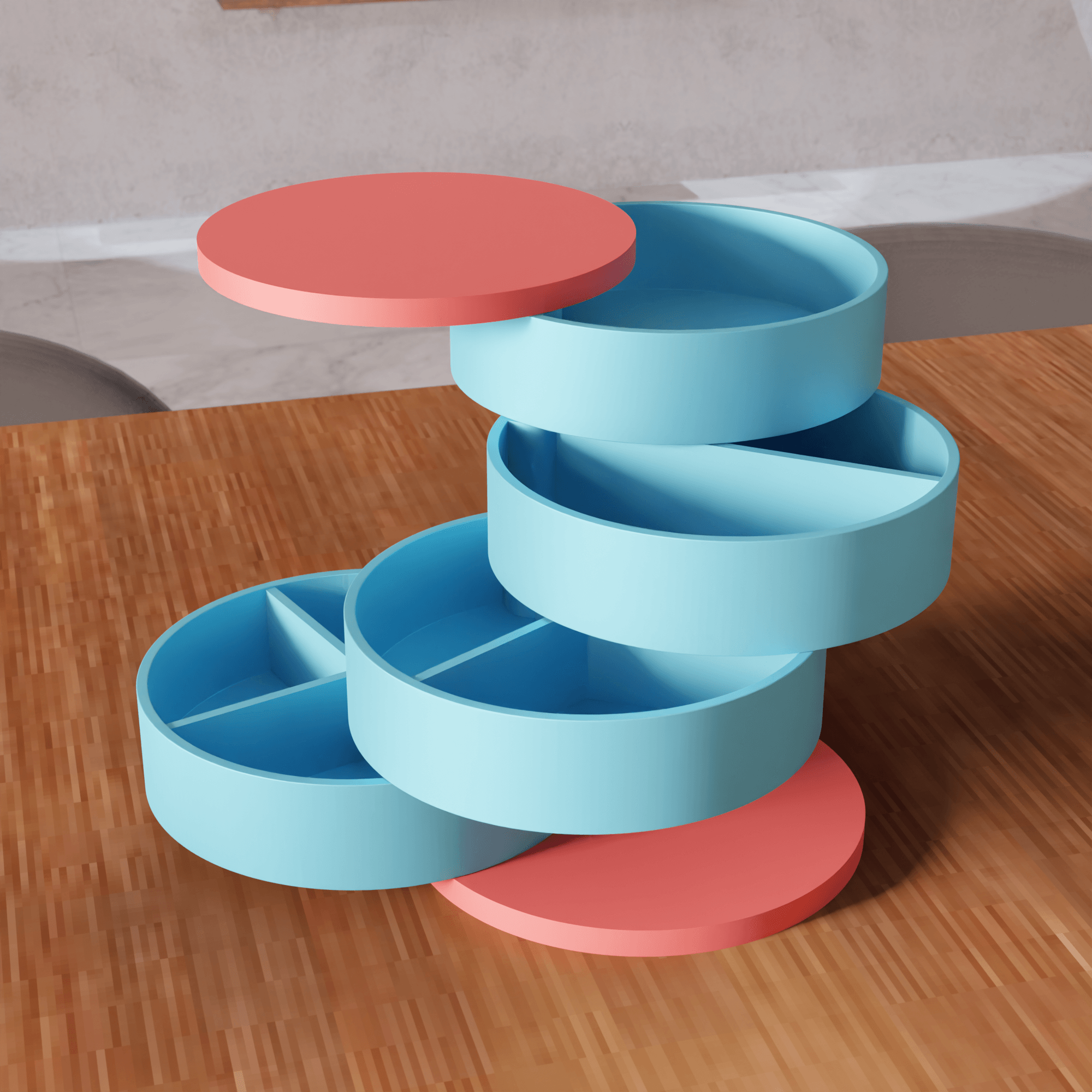 Rotating Tiered Modular Desktop Organizer 3d model
