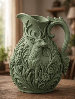 Green Stag Woodland Pitcher Vase 3d model