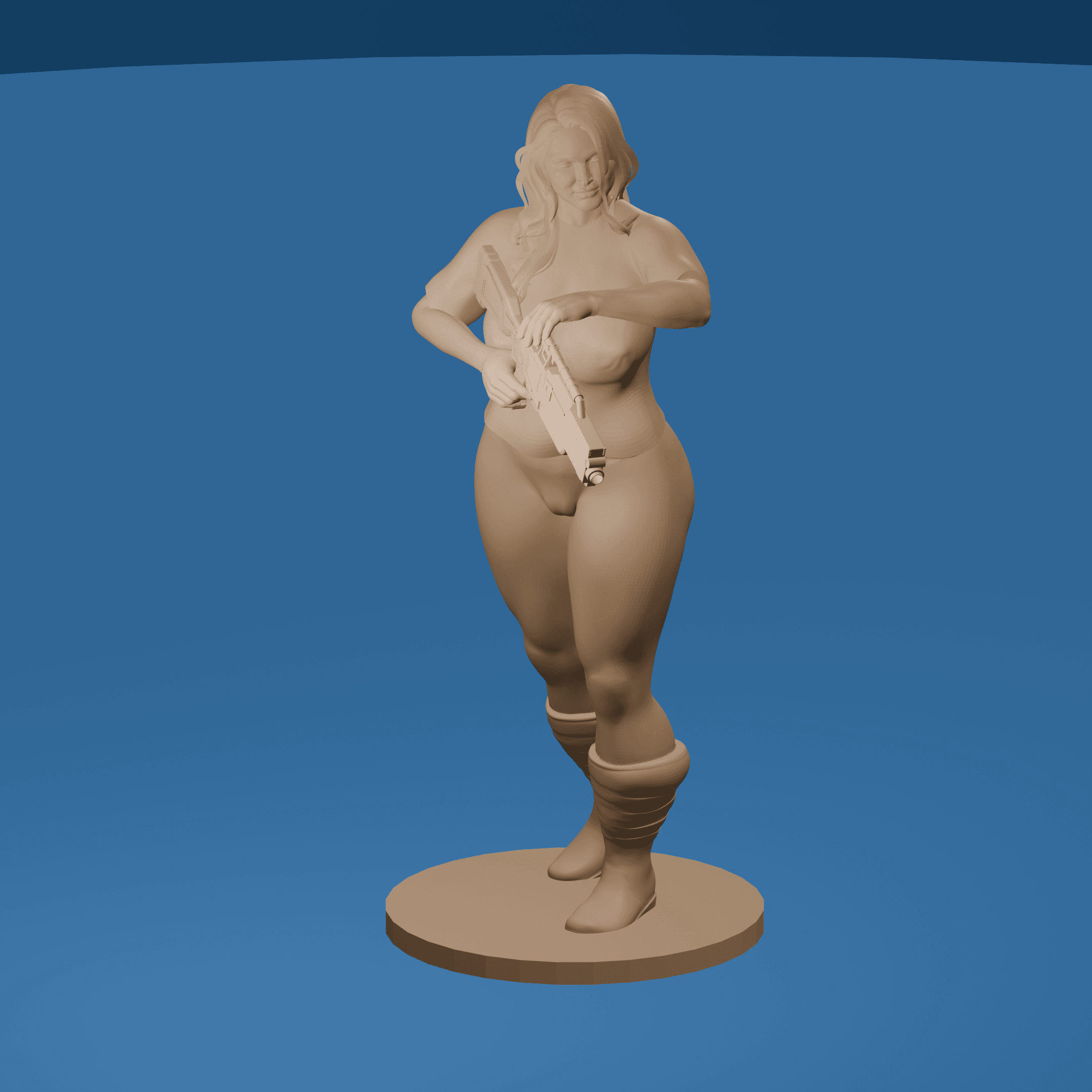 Stocky Futuristic Fighter Woman with Blaster Rifle V2 3d model