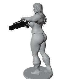 Stocky Futuristic Fighter Woman with Blaster Rifle V2 3d model