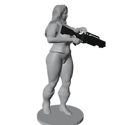 Stocky Futuristic Fighter Woman with Blaster Rifle V2 3d model
