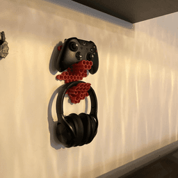 Hex style gaming controller and headphone wall-mount holder 3d model