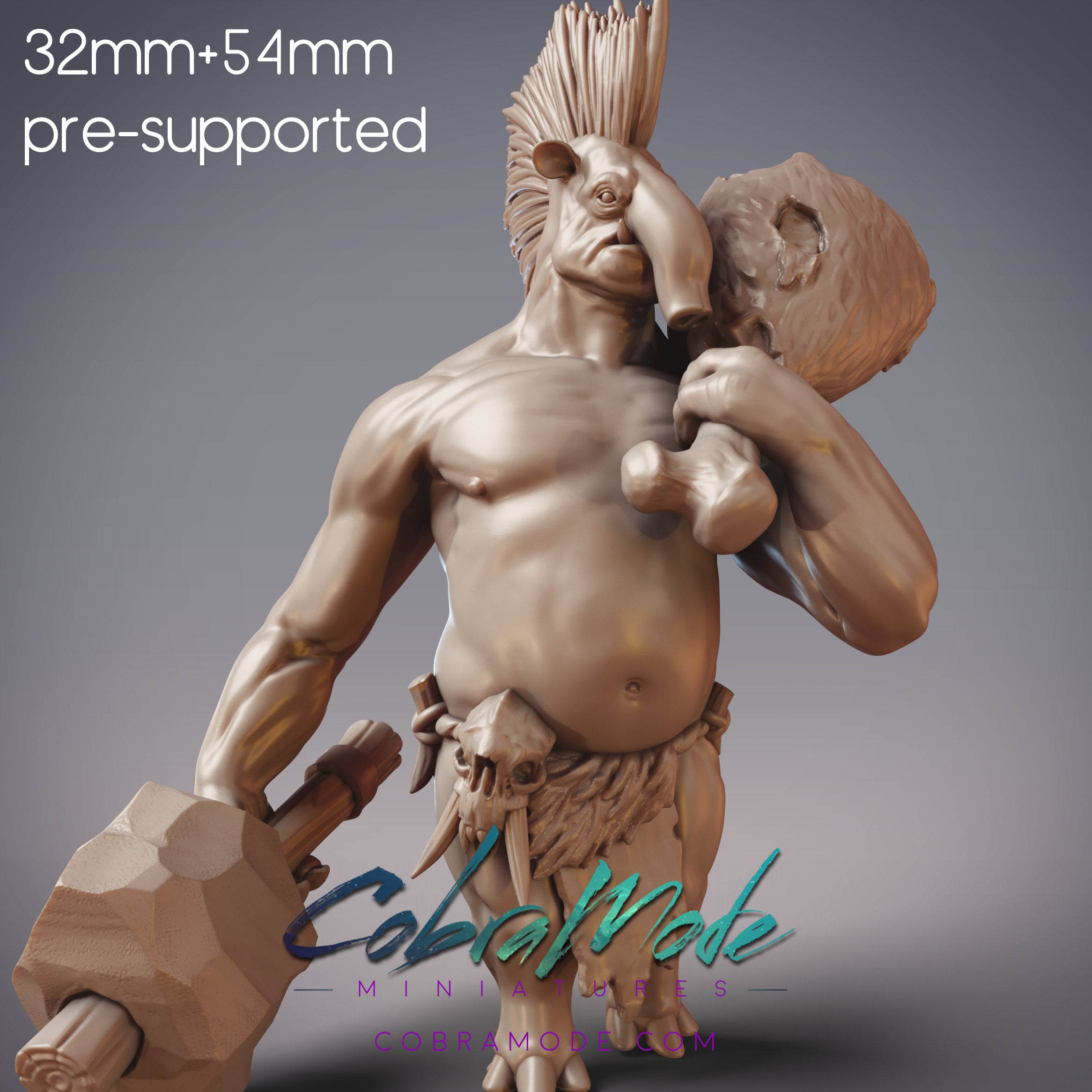 Tapir Ogre - Duargen, Gurakhun Warrior (Pre-Supported) 3d model