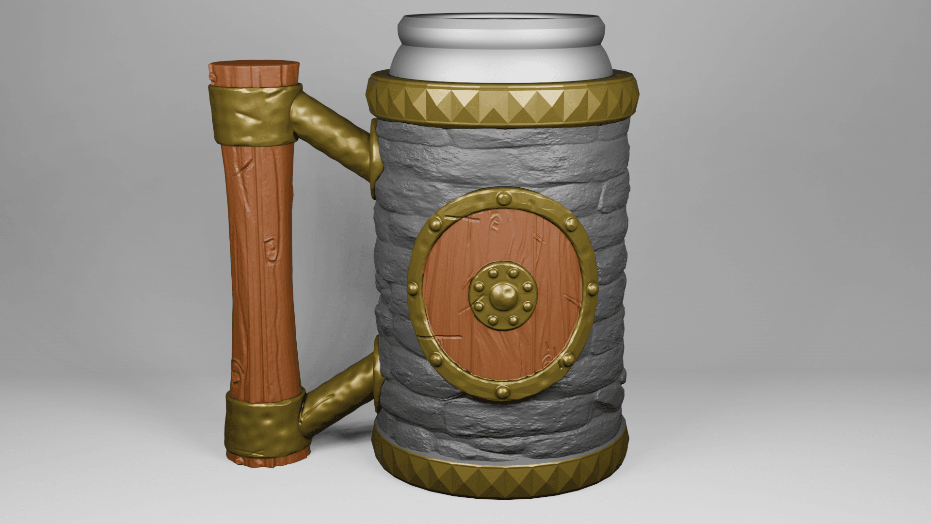 Stone with Round Shield Beer Can Holder / Koozie 3d model