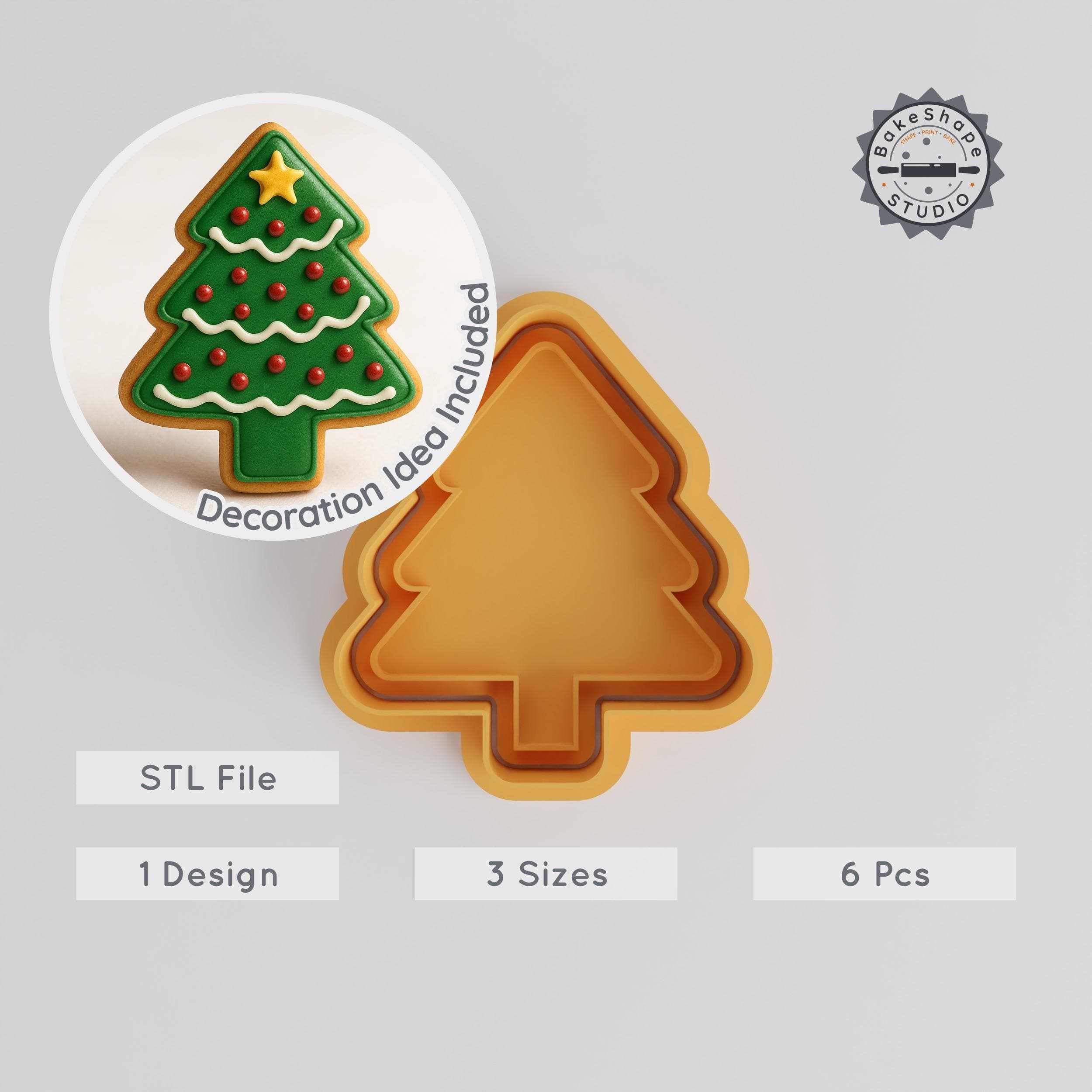 Tree Shape Cutter & Stamp, Cookie & Fondant Set, Christmas & Holiday Designs, 6-Piece, Three Sizes PRODUCT_5 3d model