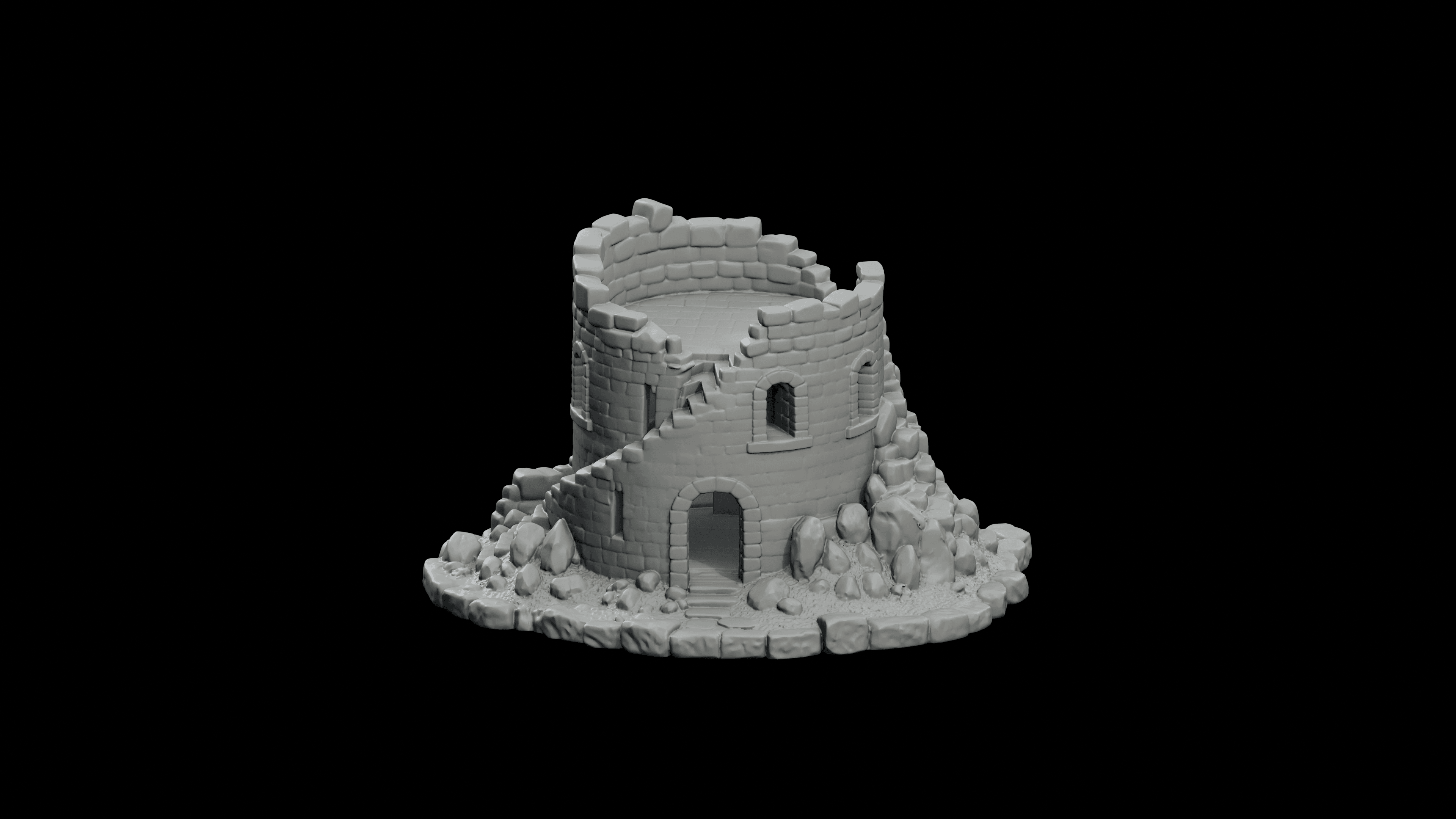 Round Watchtower Ruin STL - Printable D&D Tabletop Terrain 3d model