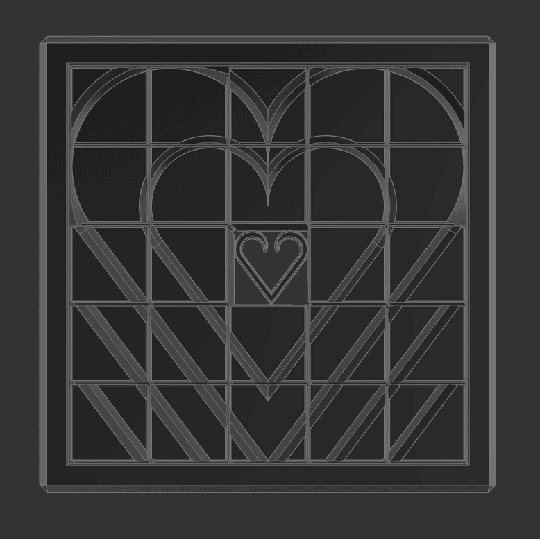 Double-Sided Sliding Puzzle - LOVE & Hearts | #3Dprint #pdo | NoahMillerDesign - Hearts side solved with keeper in the center - 3d model