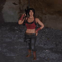 Mercenary Woman with Rifle v2 3d model