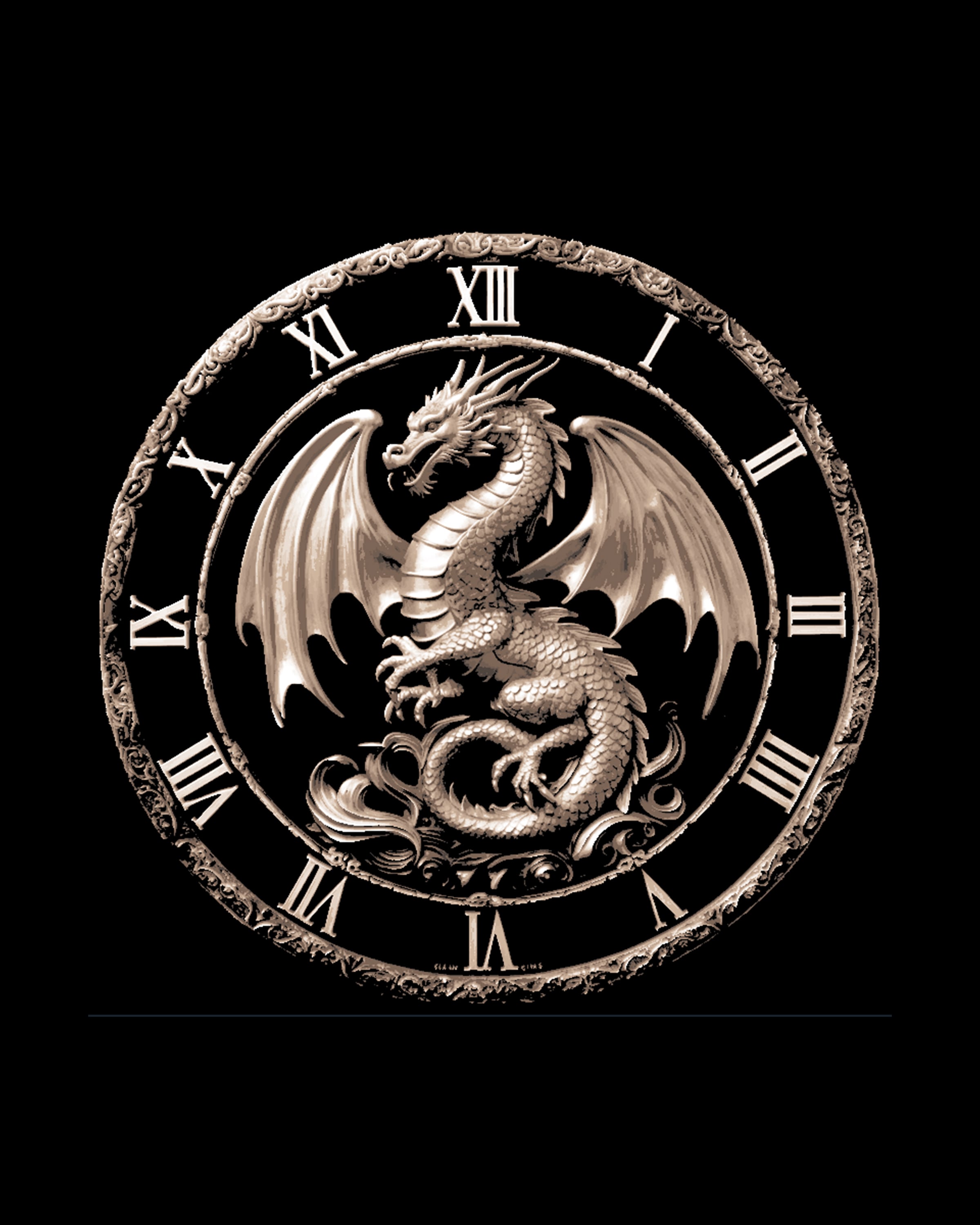 The European Dragon in its Majesty - Golden Clockface 3d model