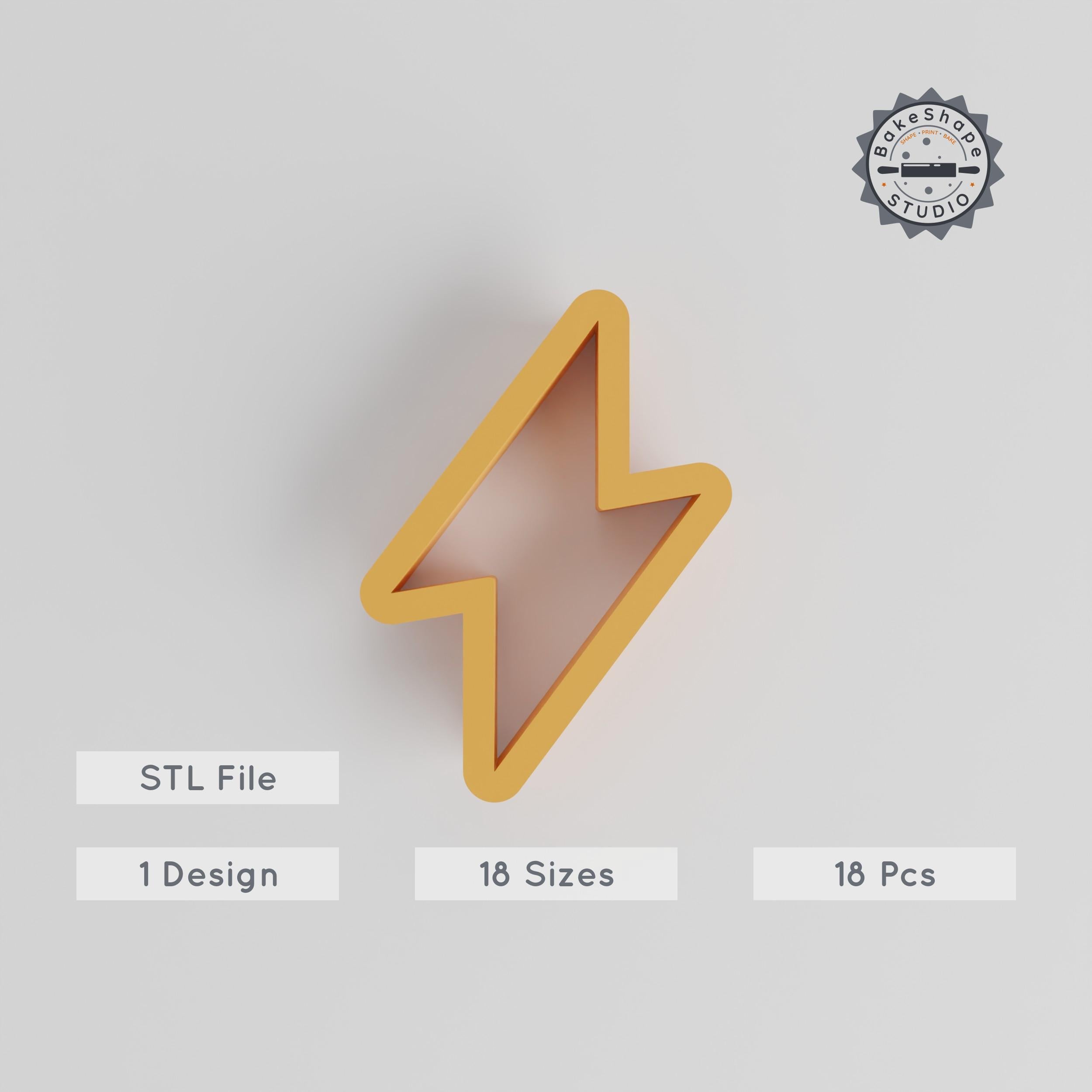 Lightning Bolt Shape Cutter Collection, 18 Sizes, Perfect for Cookies, Fondant & Clay PRODUCT_159 3d model
