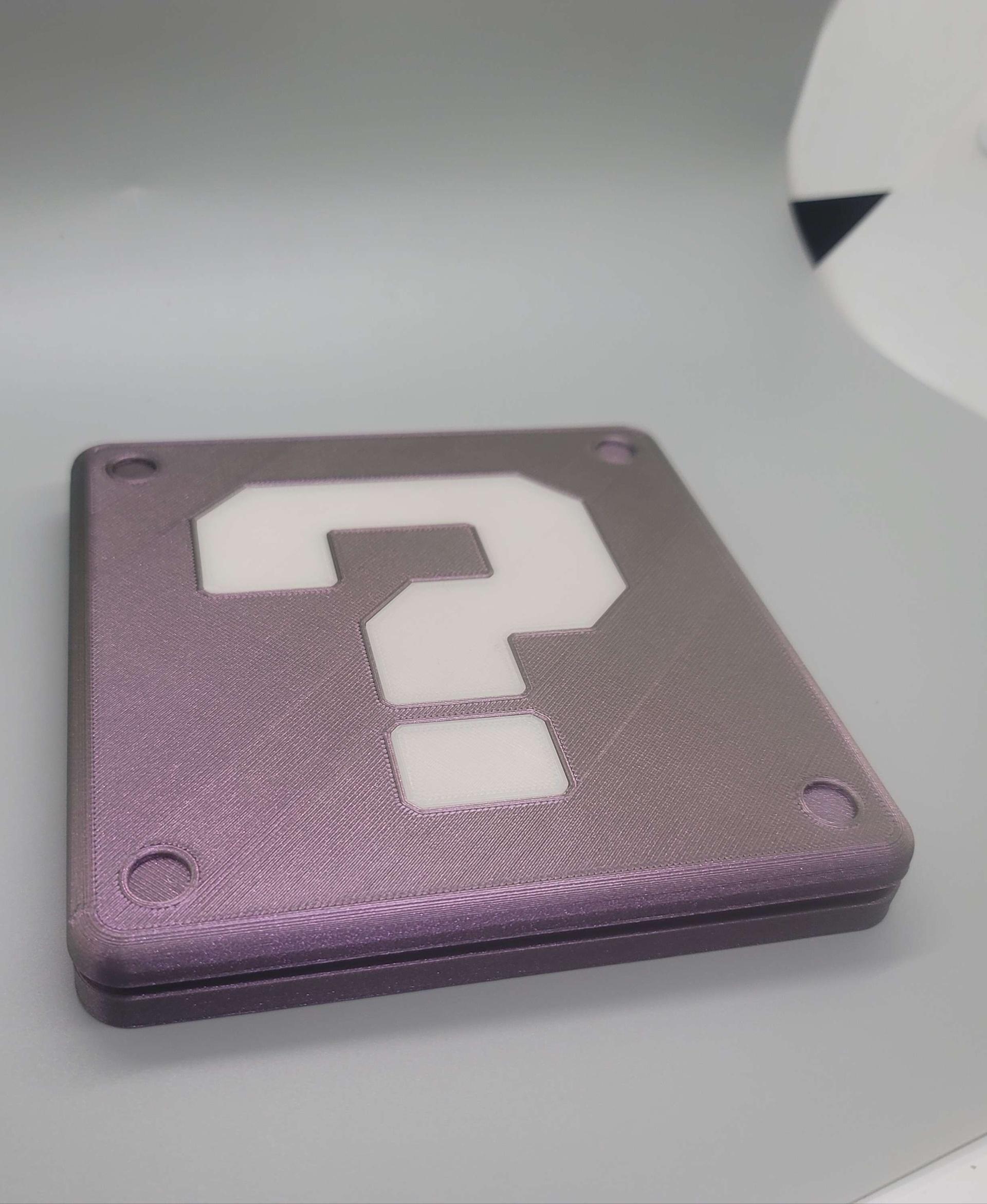 Question Cube Charger - Video Game Inspired - polymaker Starlight Nebula and polymaker glow in the dark blue - 3d model
