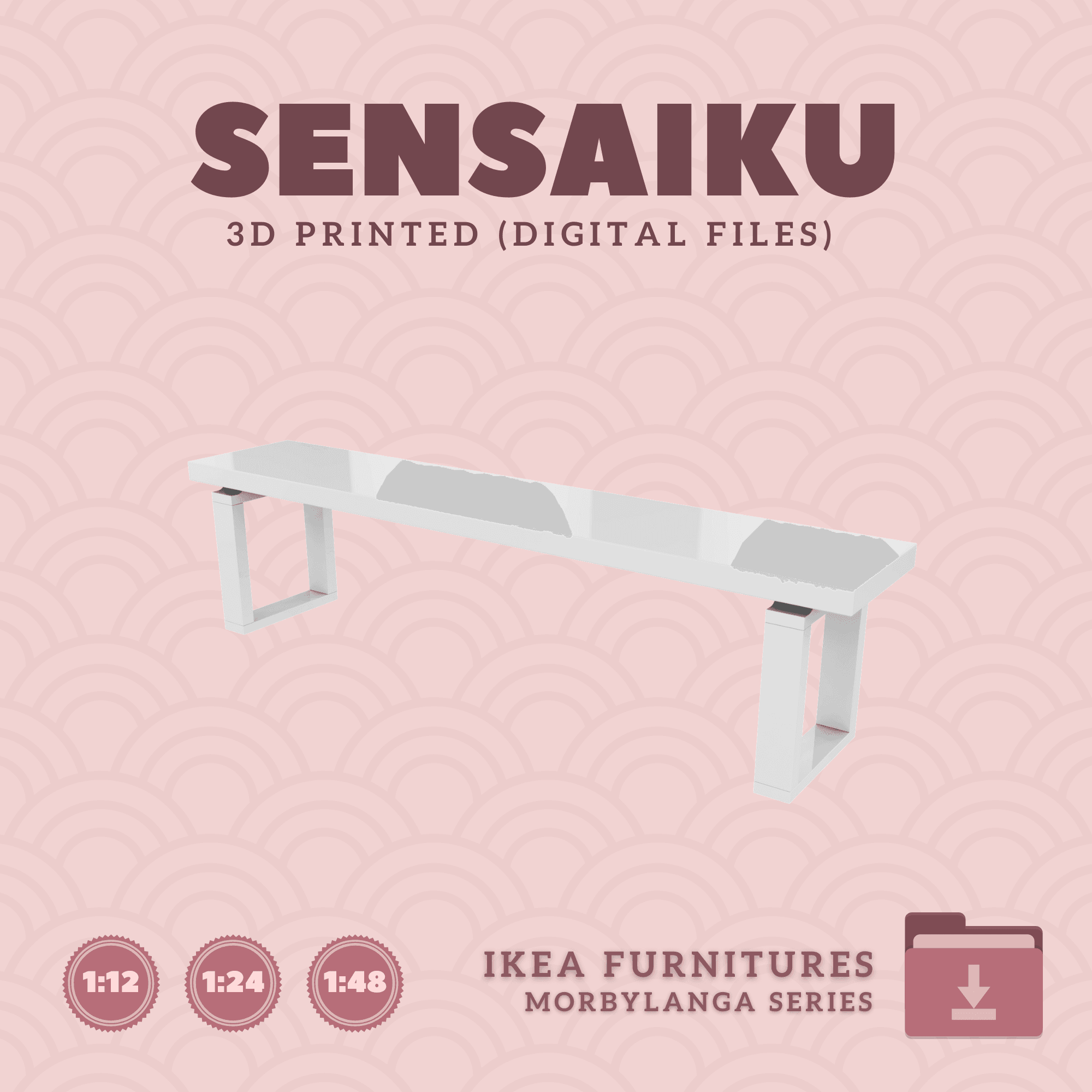 Miniature Replica 02. MORBYLANGA Bench for Miniature Dollhouse - IKEA - 3D Print Instant Download 3d model