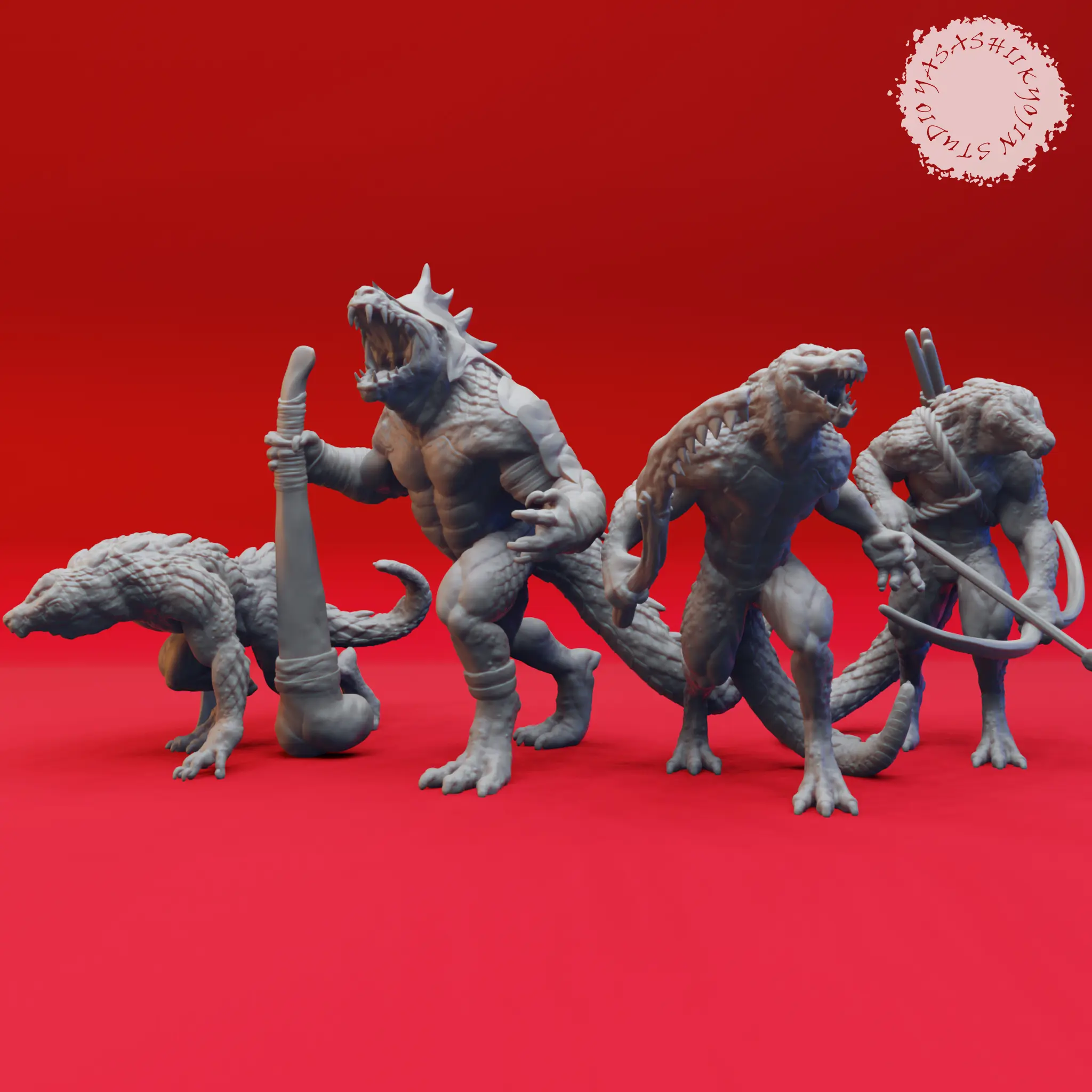 Lizardfolk Warband - Tabletop Miniatures (Pre-Supported) 3d model
