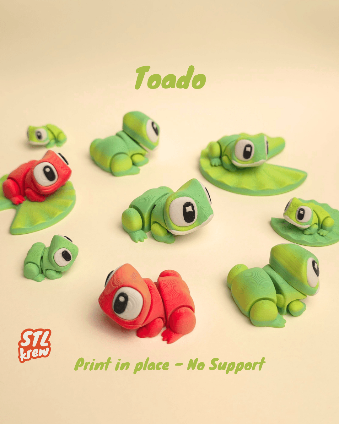 Cute articulated frog - toado - no support, print in place 3d model