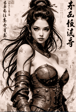Asian Beauty Pinup art in an Old Western style - Hueforge Wall art 3d model