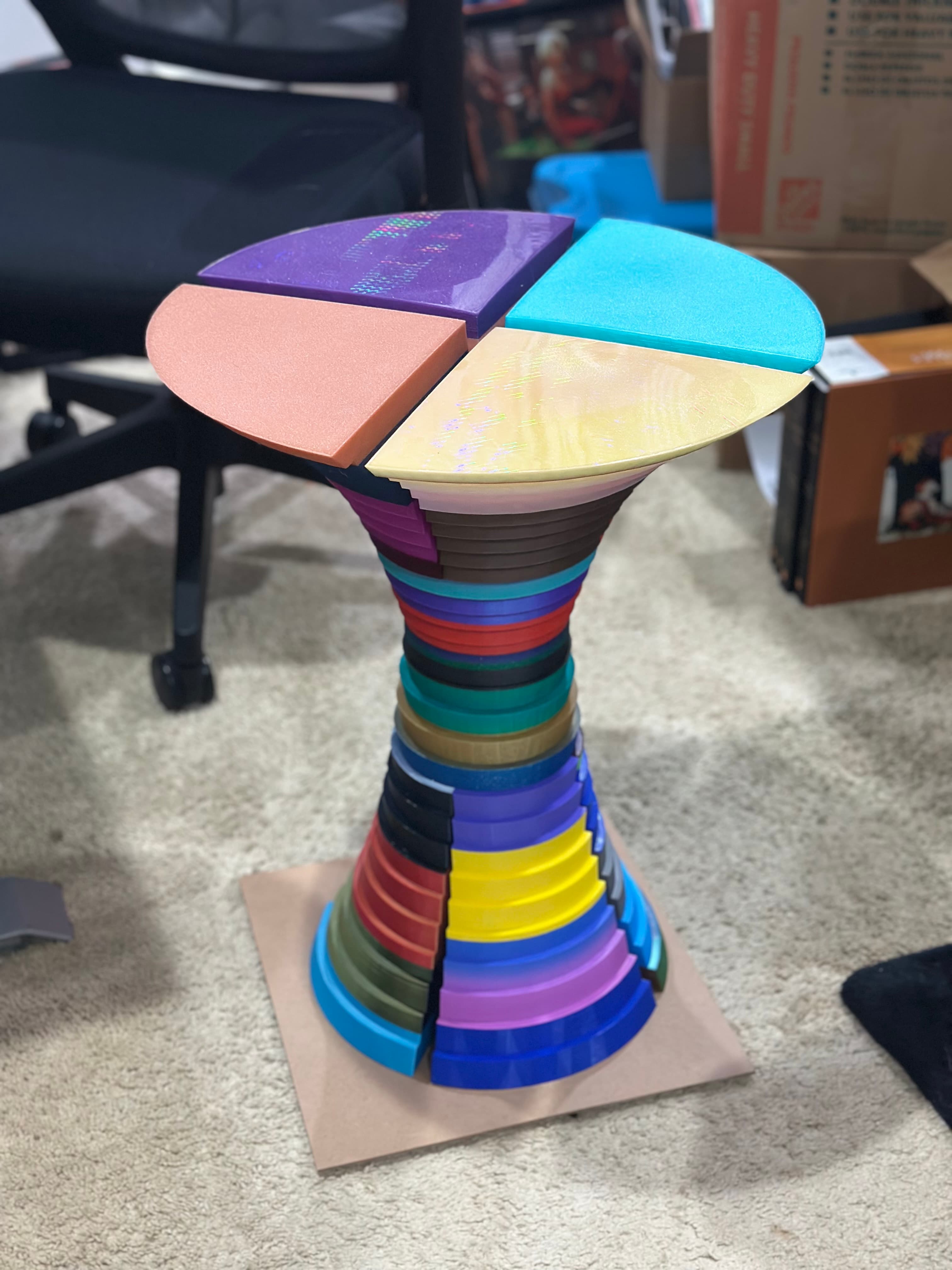 I love it! Used up a bunch of sample spools and it turned out great. I’m think I’m going to get an 18” round piece of plexiglass to add as a top