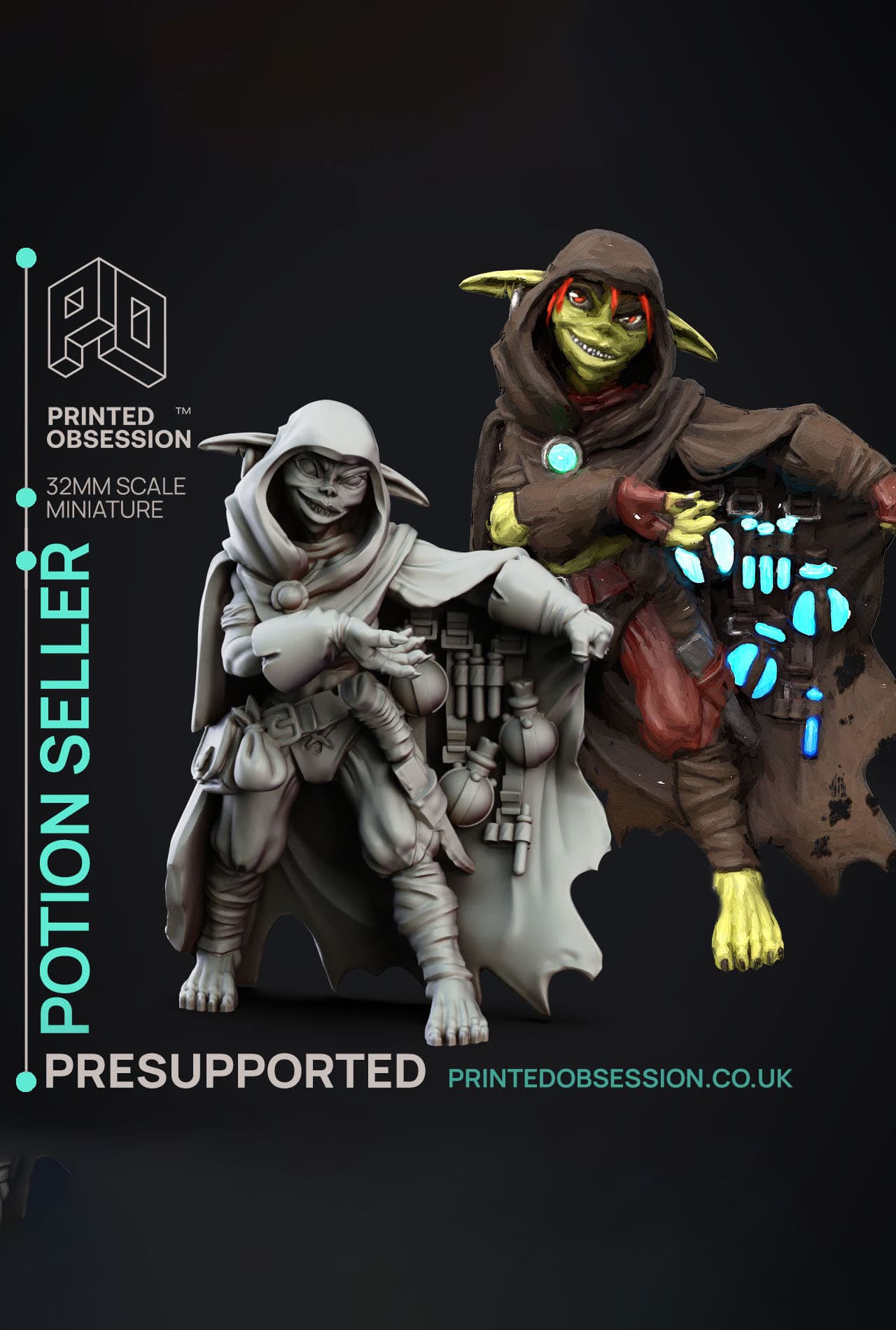 Potion Seller - Goblin Brewers - PRESUPPORTED - Illustrated and Stats - 32mm scale 3d model