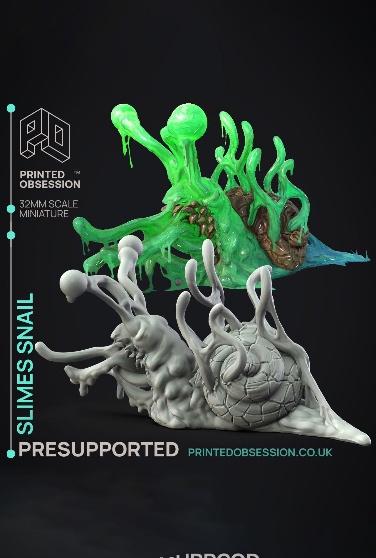 Slime Snail - The Gelatinous Queen - PRESUPPORTED - Illustrated and Stats - 32mm scale 3d model