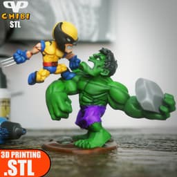 Wolverine vs Hulk Chibi STL for 3D Printing ChibiSTL 3DXM 3d model