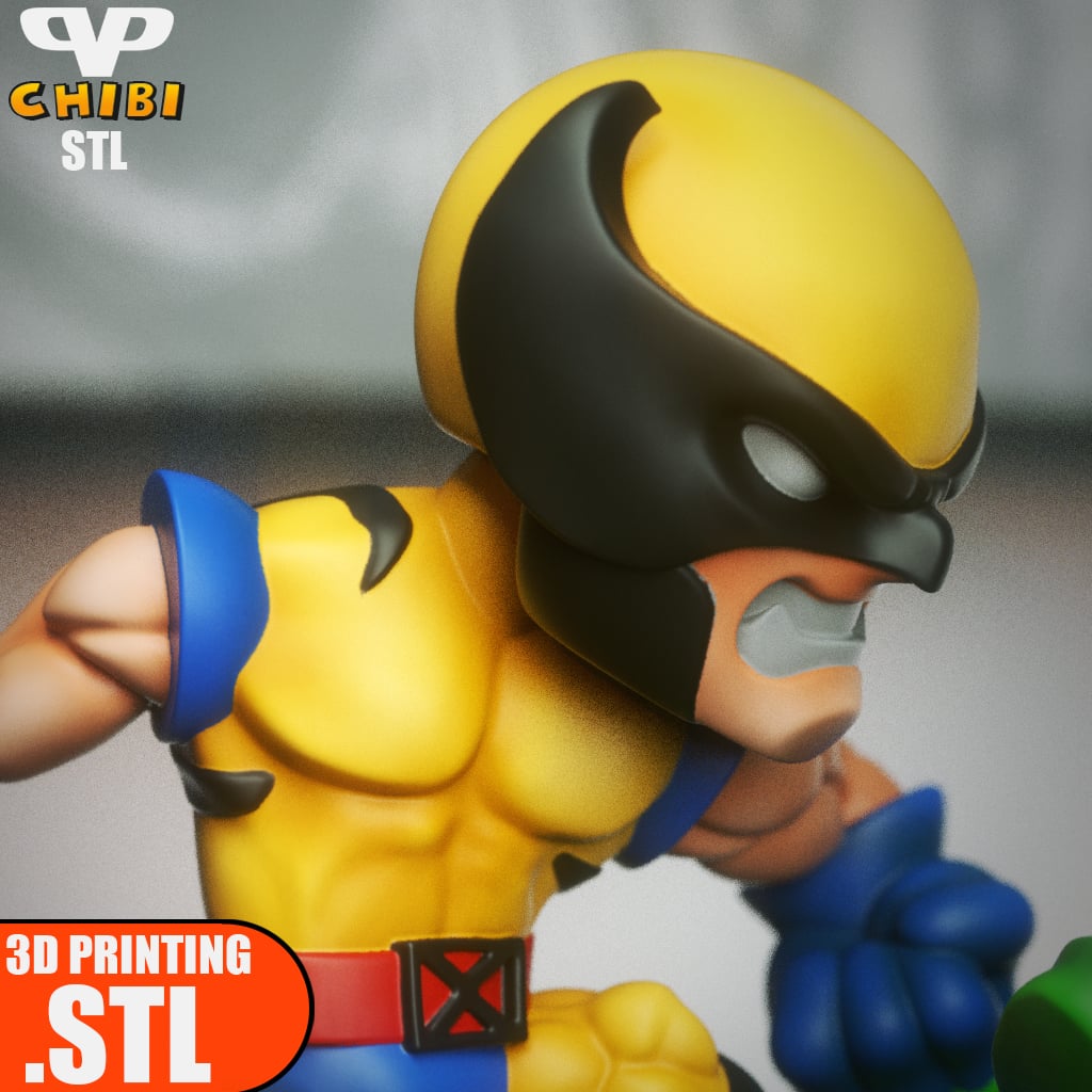 Wolverine vs Hulk Chibi STL for 3D Printing ChibiSTL 3DXM 3d model