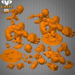 Wolverine vs Hulk Chibi STL for 3D Printing ChibiSTL 3DXM 3d model