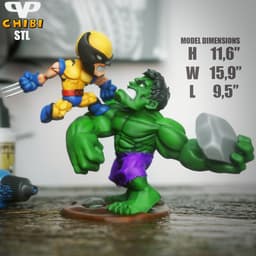 Wolverine vs Hulk Chibi STL for 3D Printing ChibiSTL 3DXM 3d model