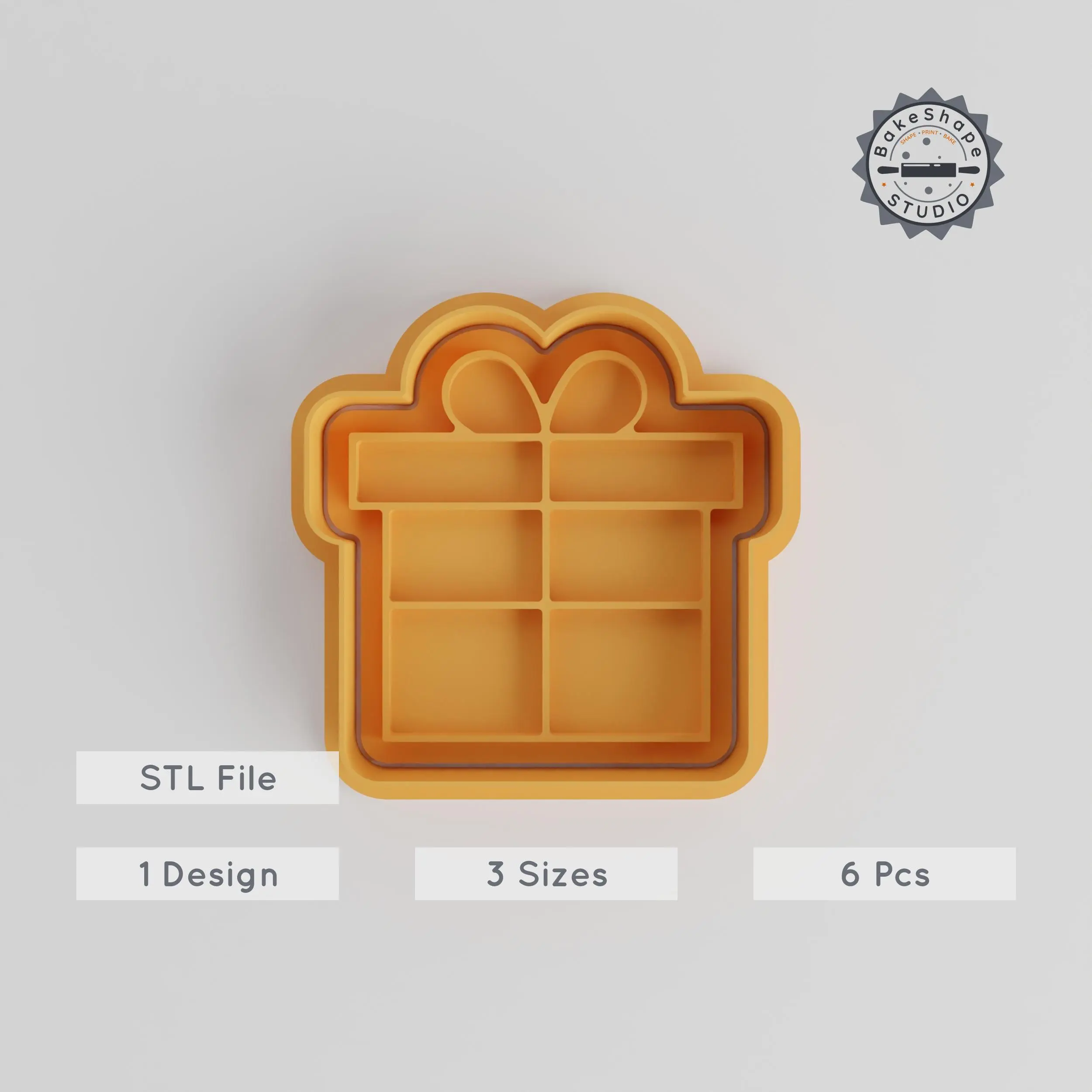 Gift Box Shape Cutter & Stamp, 3 Sizes, 6-Piece Set, Perfect for Cookies & Fondant, Celebration Present, Holiday Decoration PRODUCT_4876 3d model