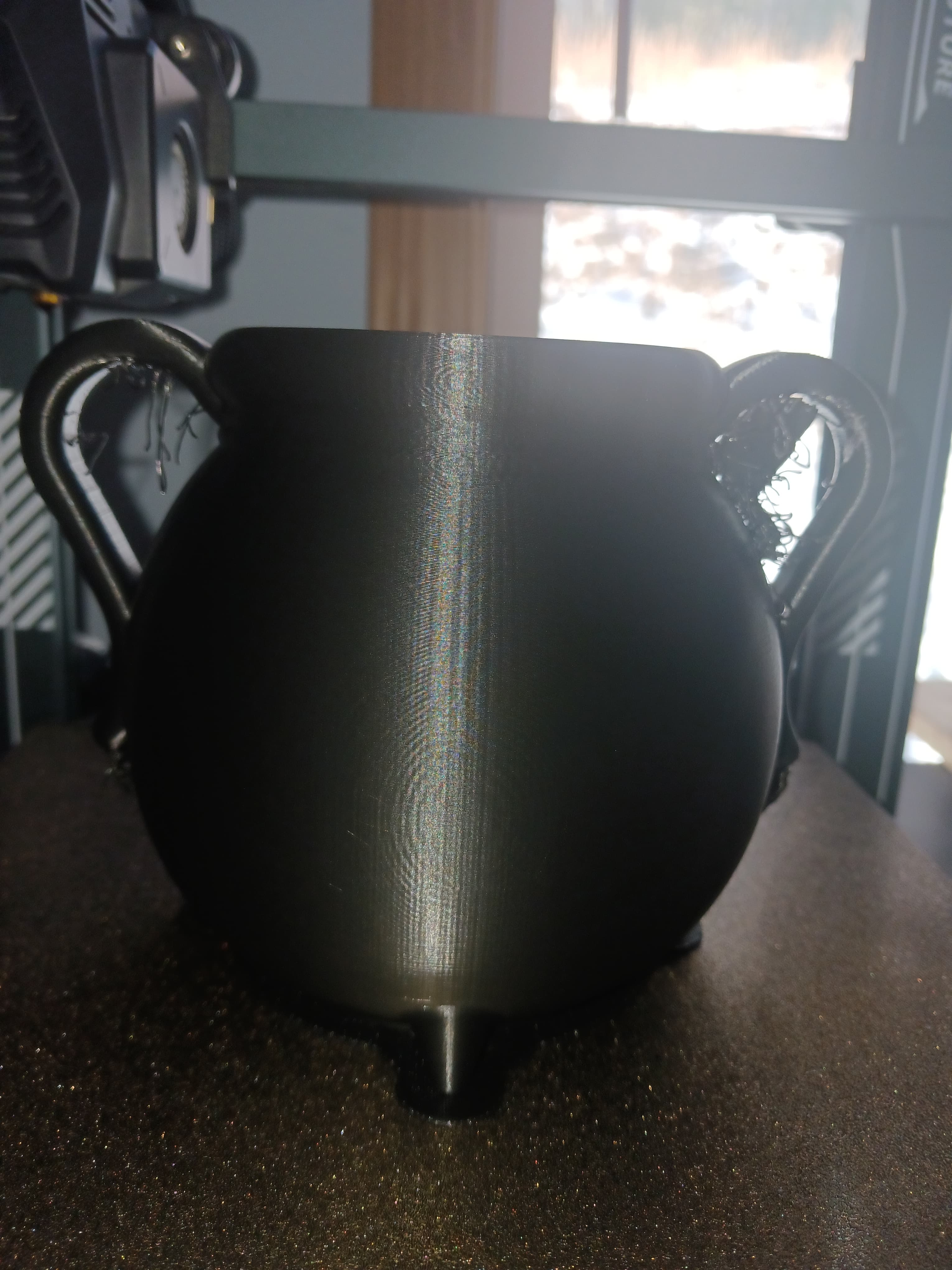 It took 21 hours to print this cauldron. I totally forgot what it was for until I finally figured it out, it was a soda can cozy. If I sized it up, maybe my succulent would fit.
Printed at normal quality, tree and raft supports and used DeepLee pla black.