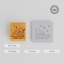 Sled Stamp Tile Set, 5-Piece, 20-40mm Sizes, Perfect for Clay & Cookie Crafting, Winter Snow Designs PRODUCT_5441 3d model