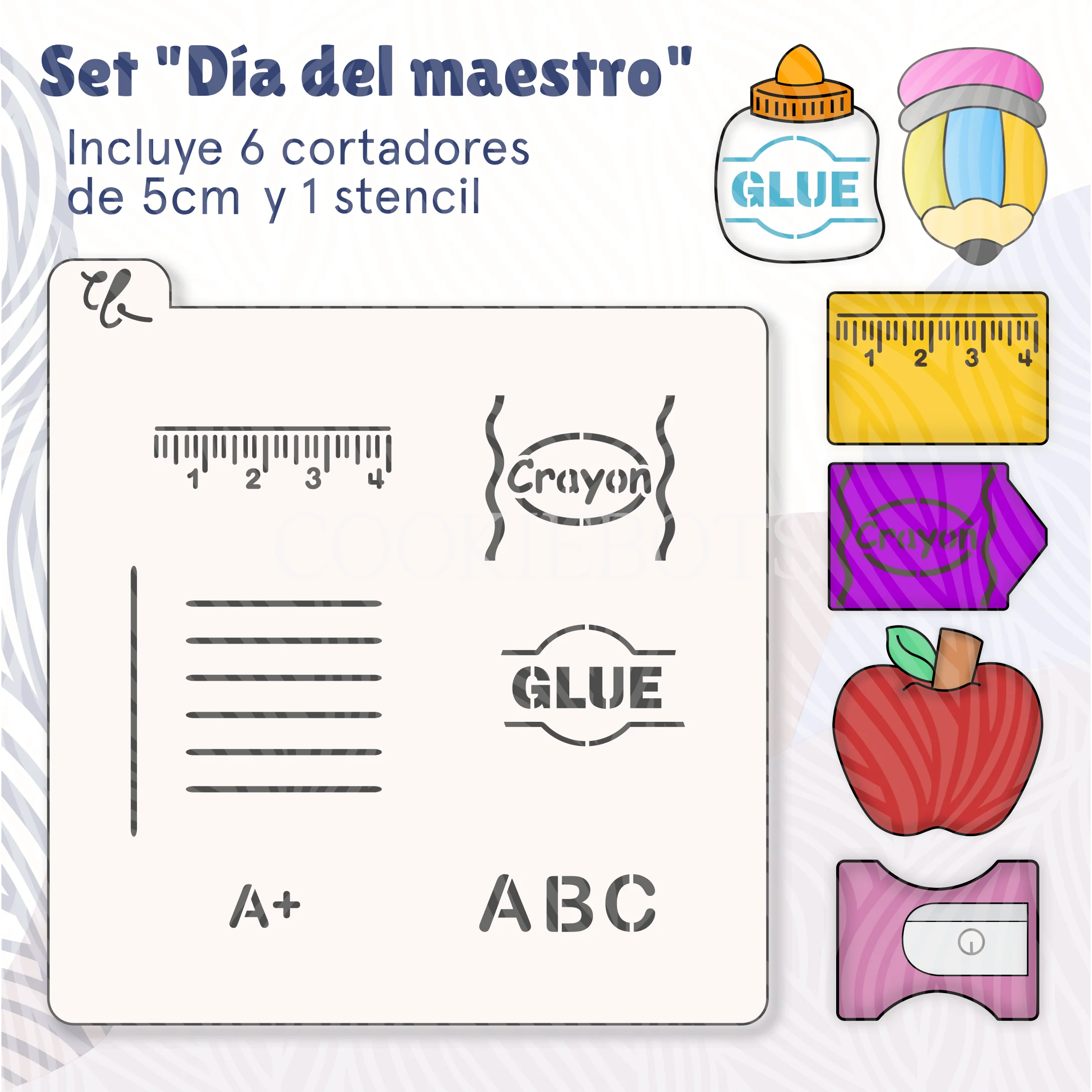 Set Día del Maestro Stencil + Cortadores (SVG + STL) 3d model