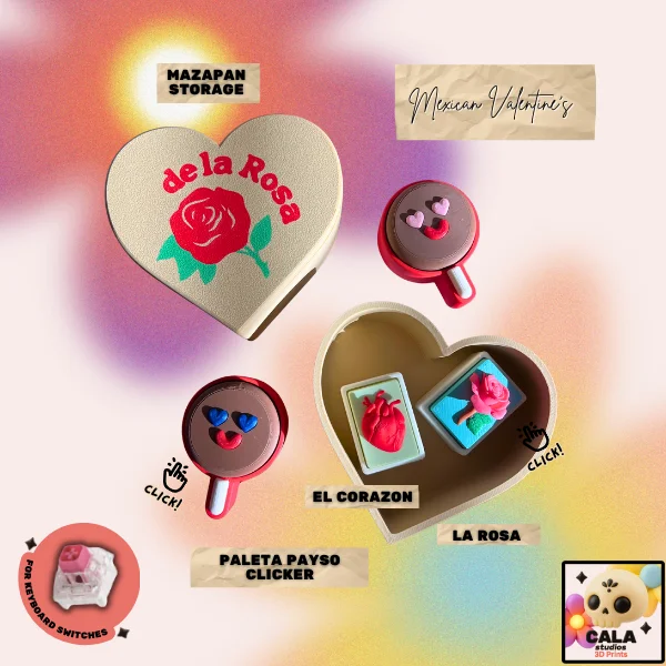Mexican Valentine's Set – Mazapan Heart Storage Box, Payaso Clickers & Lotería Cards 3d model