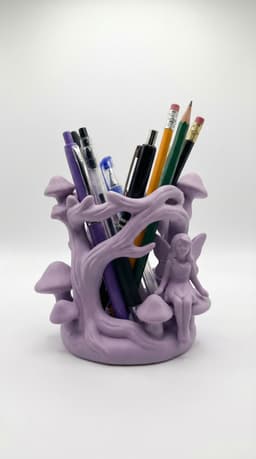 Whimsical Fairy Mushroom Forest Desk Organizer - Cottagecore Pen & Pencil Holder 3d model