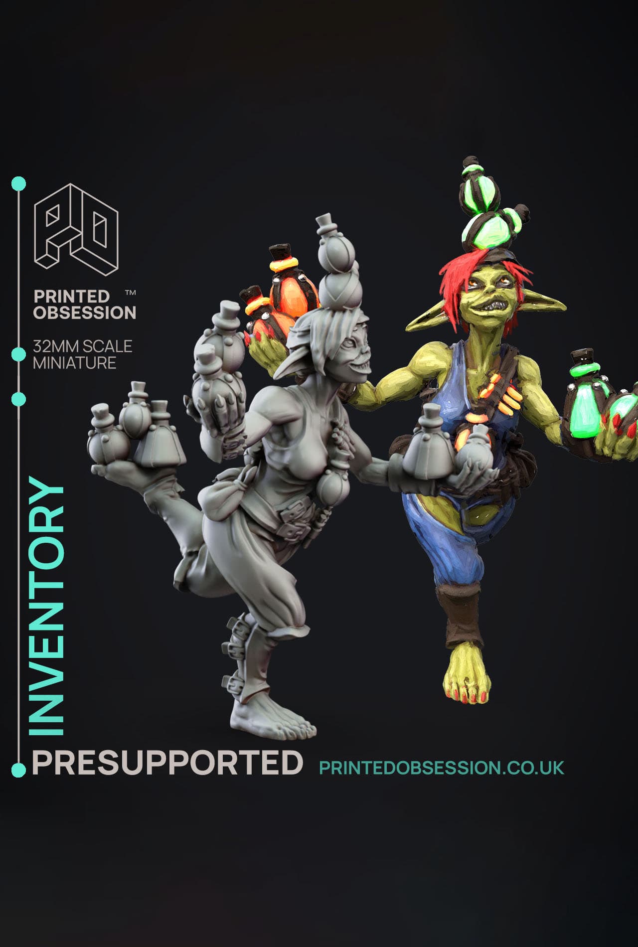 Inventory - Potions - Goblin Brewers - PRESUPPORTED - Illustrated and Stats - 32mm scale 3d model