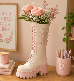 Gothic Knee-High Boot Vase STL | Alternative Flower Vase 3D Print File | Punk Platform Boot Decor 3d model