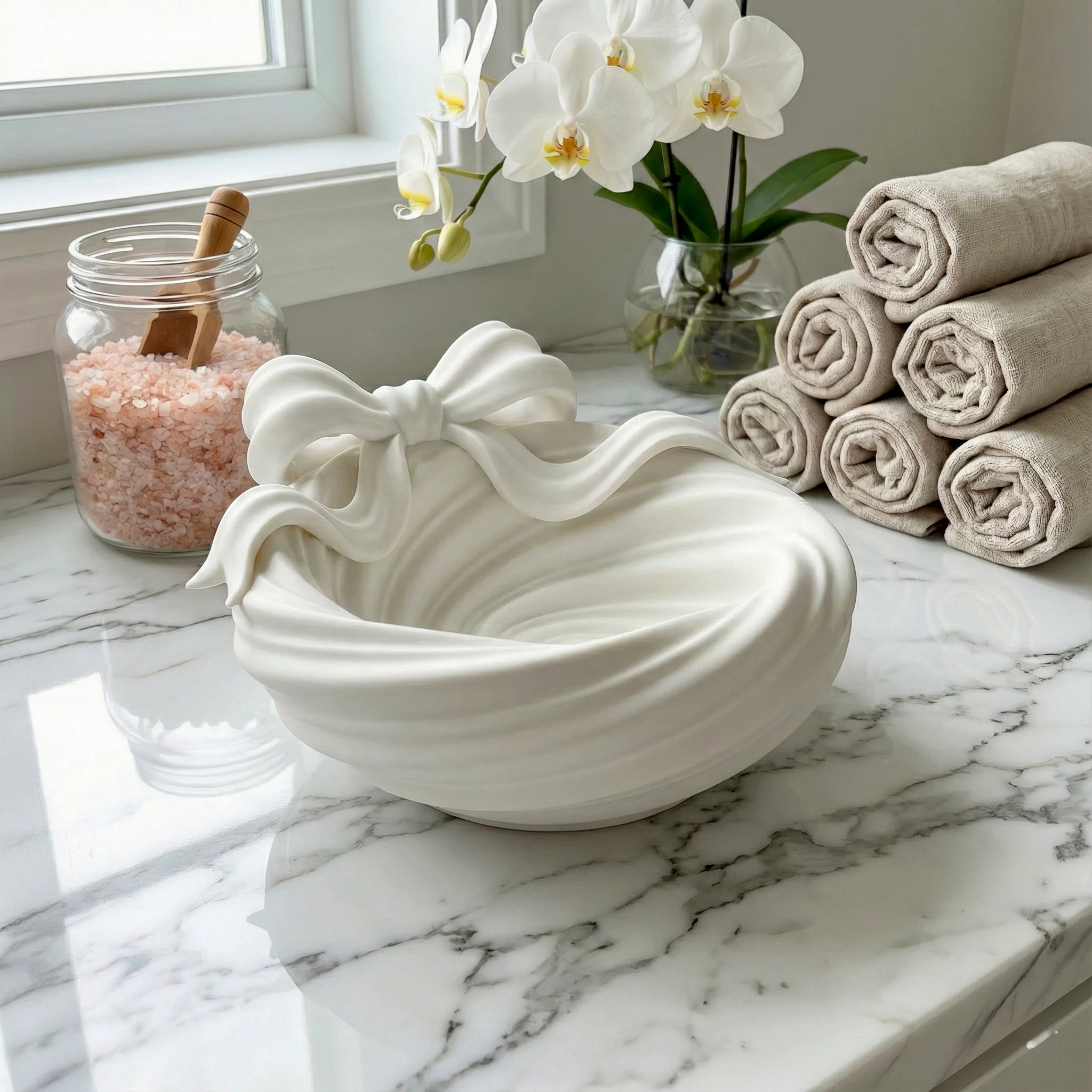 Bow Ripple Catchall Bowl | Elegant 3D Printed Vanity & Entryway Organizer 3d model