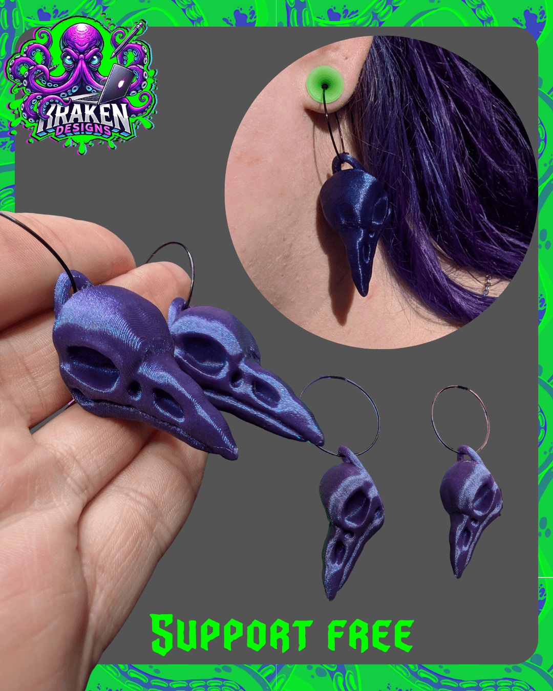 Raven Skull Earring 3d model