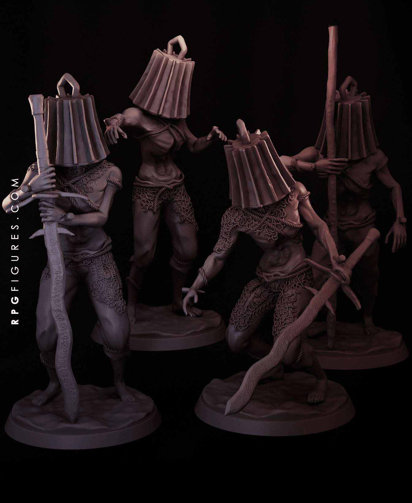 Grimdark Ancient Bell 4 Warriors Set, Bellbound Guardians. Dark Fantasy Knights. 3d model
