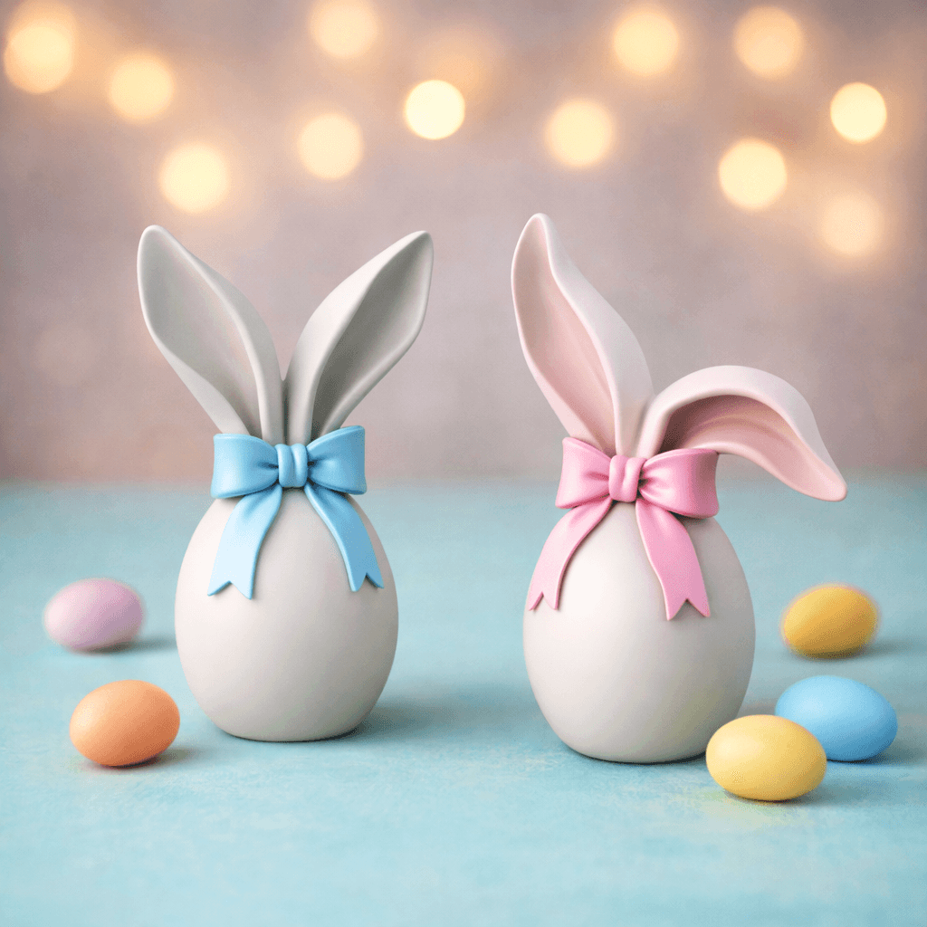 Bunny Ears Egg Set | Easter Ribbon Decor | 2 pcs. Rabbit Sculpture Spring Bundle 3d model