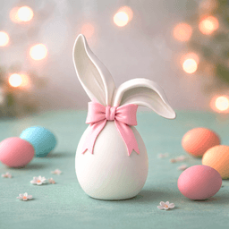 Bunny Ears Egg Set | Easter Ribbon Decor | 2 pcs. Rabbit Sculpture Spring Bundle 3d model