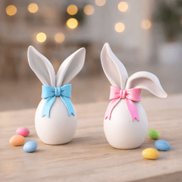 Bunny Ears Egg Set | Easter Ribbon Decor | 2 pcs. Rabbit Sculpture Spring Bundle 3d model