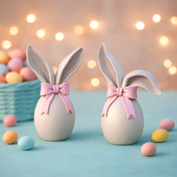 Bunny Ears Egg Set | Easter Ribbon Decor | 2 pcs. Rabbit Sculpture Spring Bundle 3d model