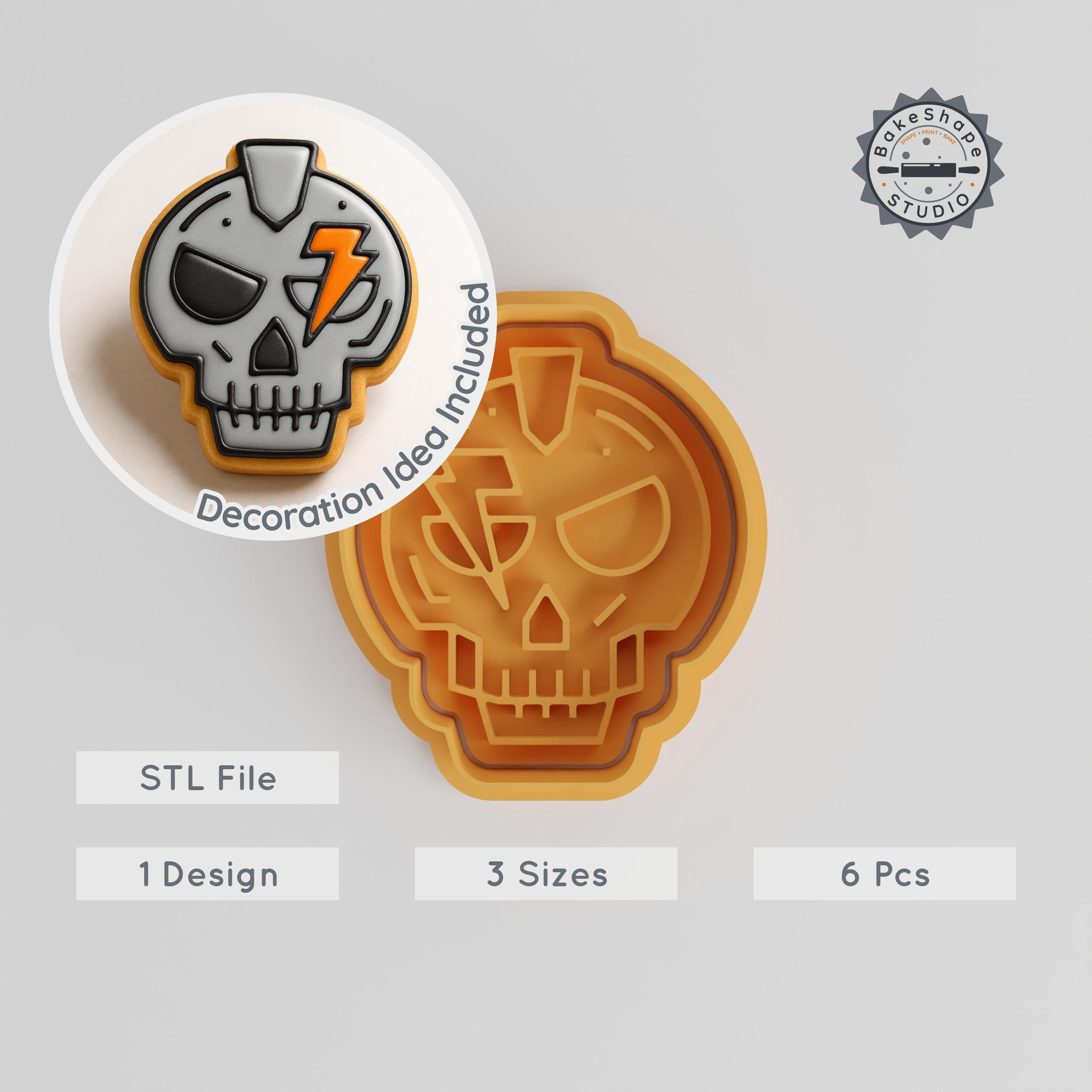 Skull Shape Cutter & Stamp Collection, Perfect for Cookies & Fondant, 3 Sizes, 6 Pieces PRODUCT_2700 3d model