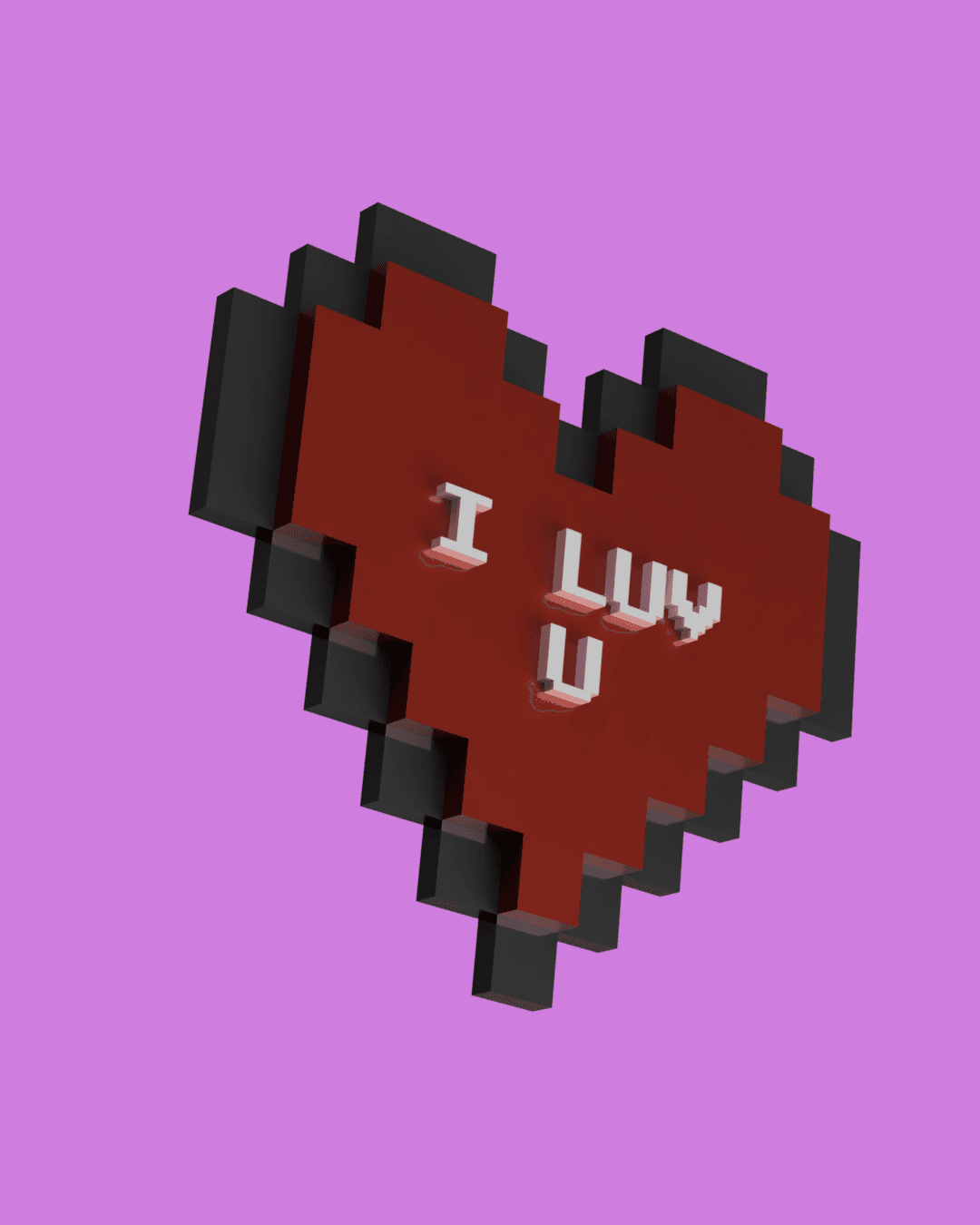 Heart pixelated - I luv u 3d model