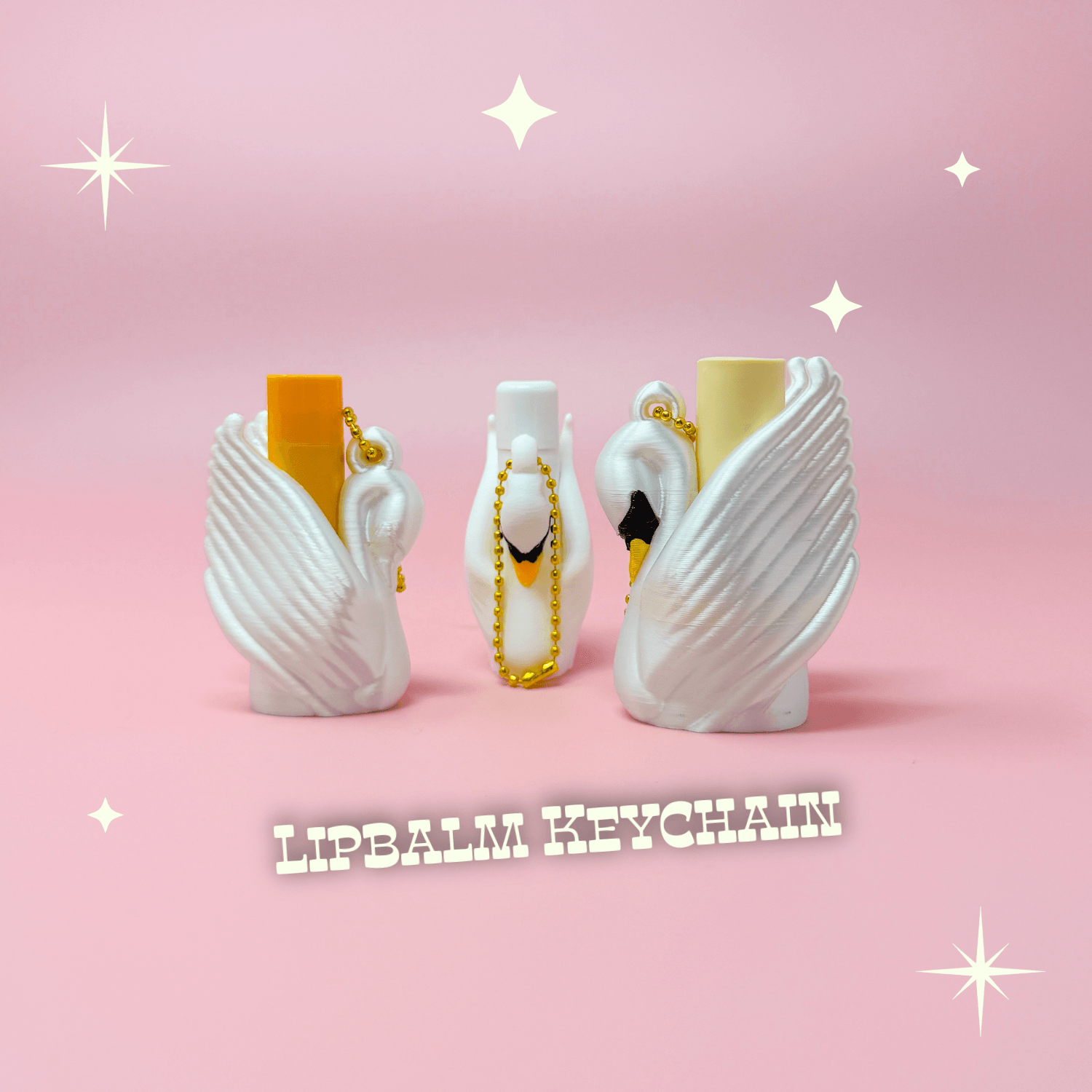 Art Deco Swan Lip Balm Holder Keychain - Kitschy Vintage Elegant Romantic Cygnet Whimsical 3d model