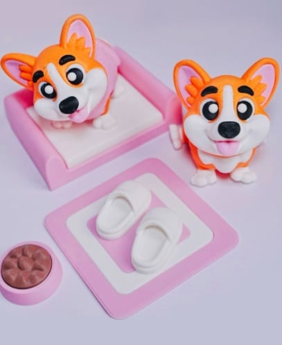 Cute flexi Korgi with scene 3d model