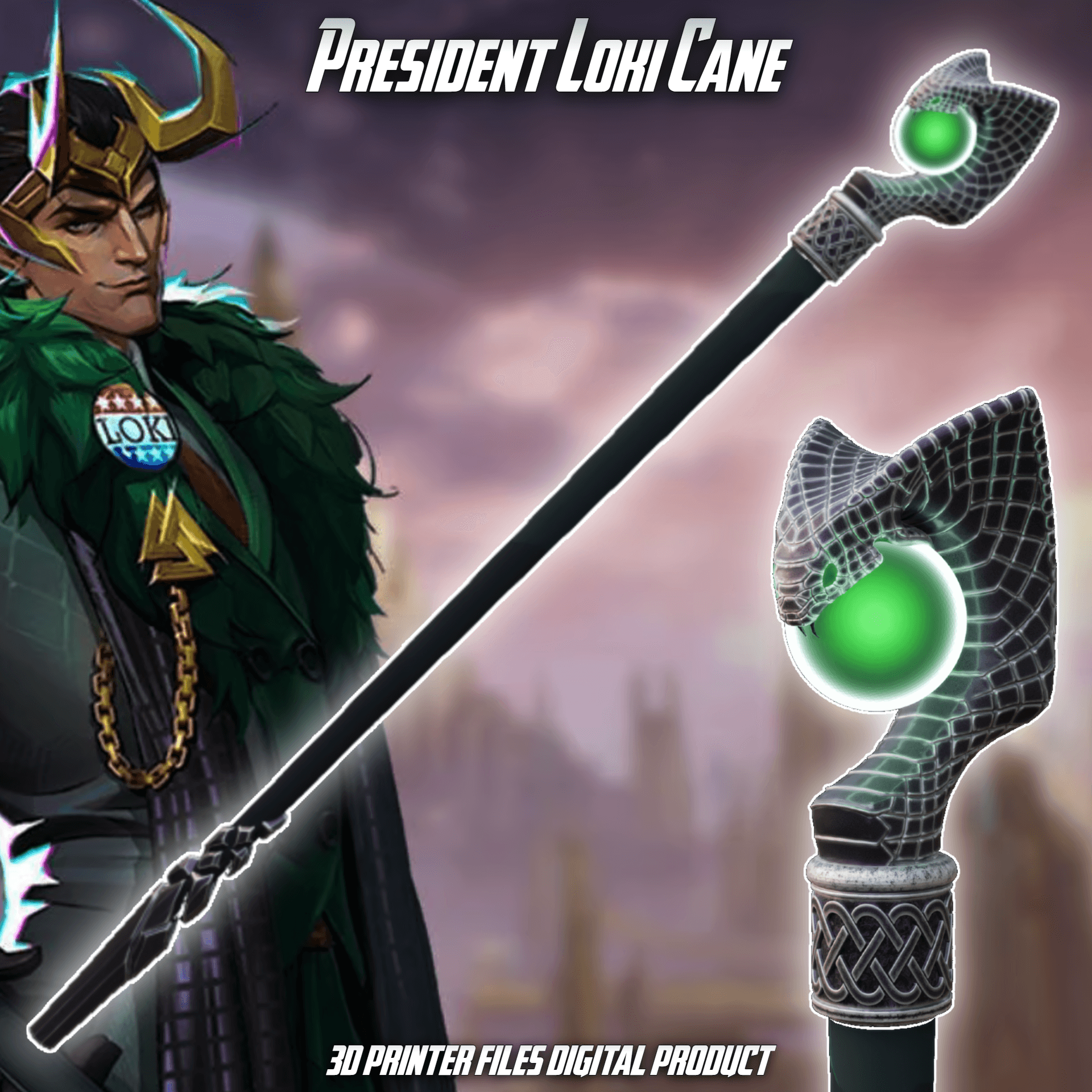 President Loki Cosplay Cane Marvel Rivals 3d model