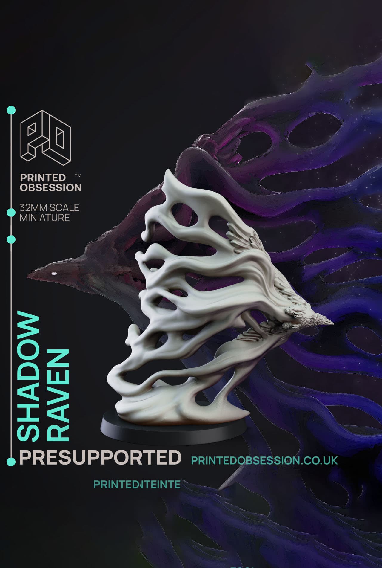 Shadow Raven - Elemental Familars - PRESUPPORTED - Illustrated and Stats - 32mm scale 3d model